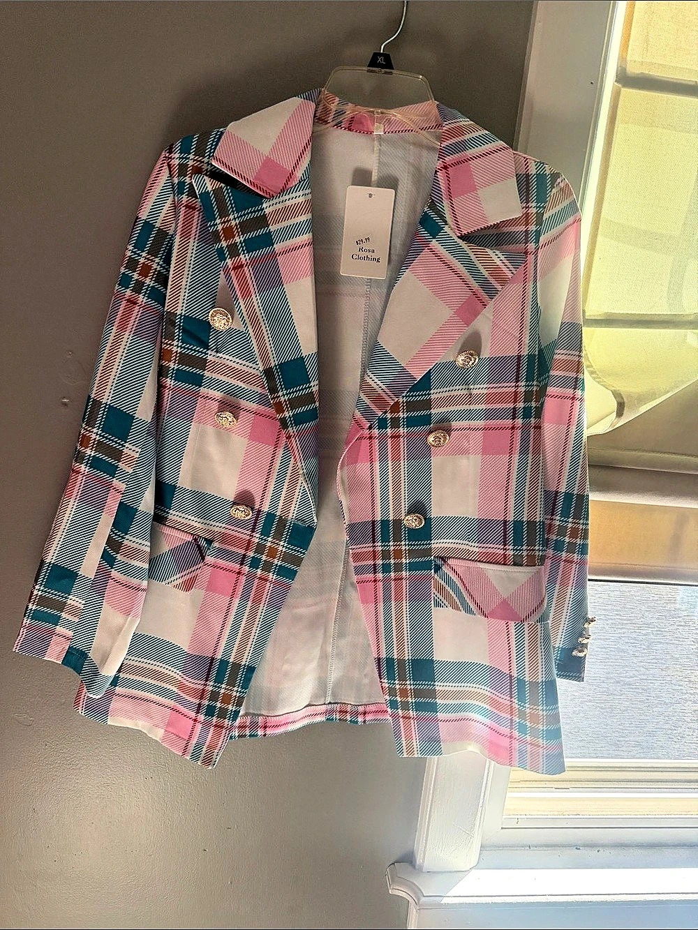 Rosa Clothing Women's Plaid Blazer in Pink & Blue